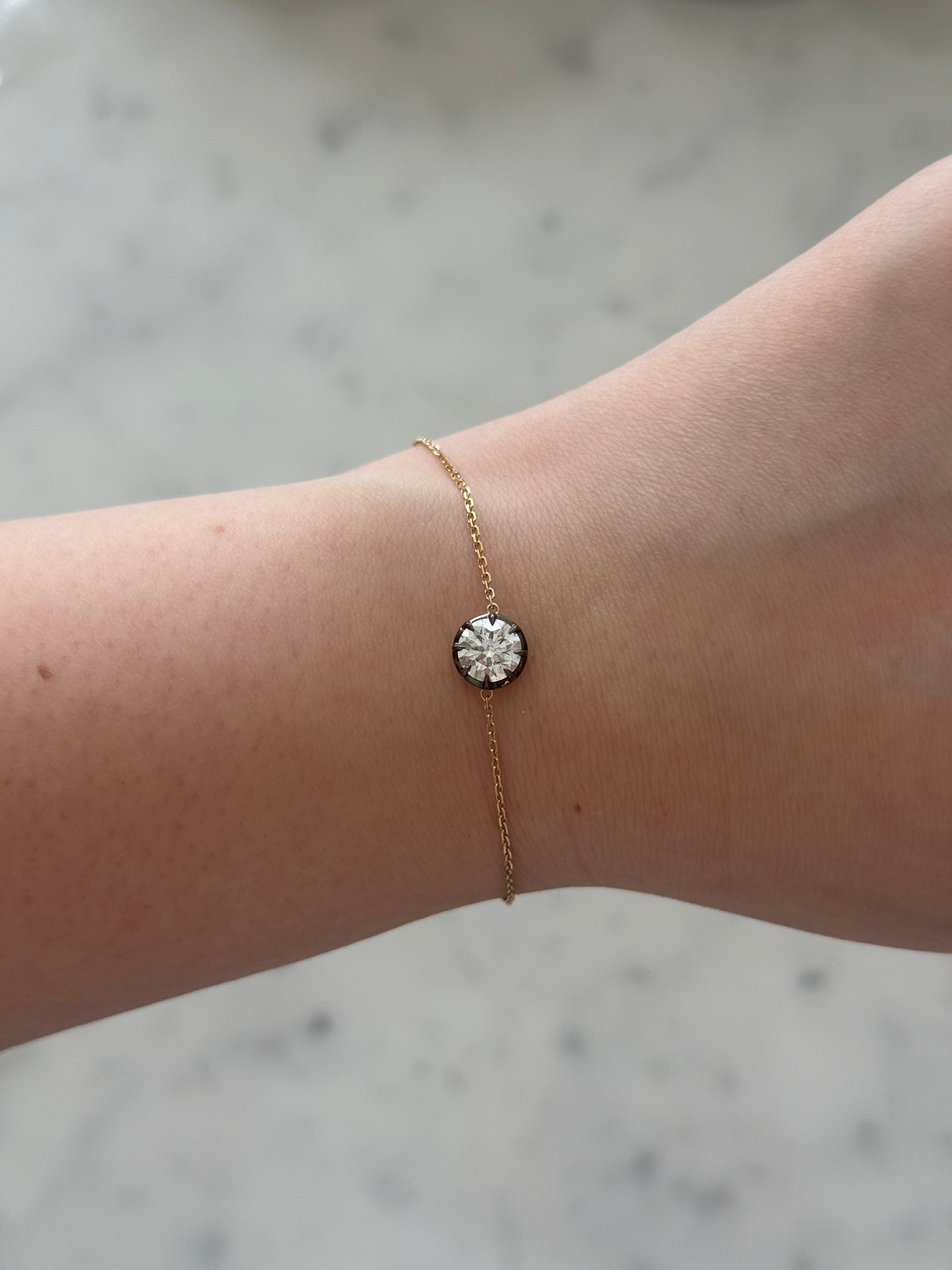 Round Diamond Chain Bracelet with Blackened Georgian Setting